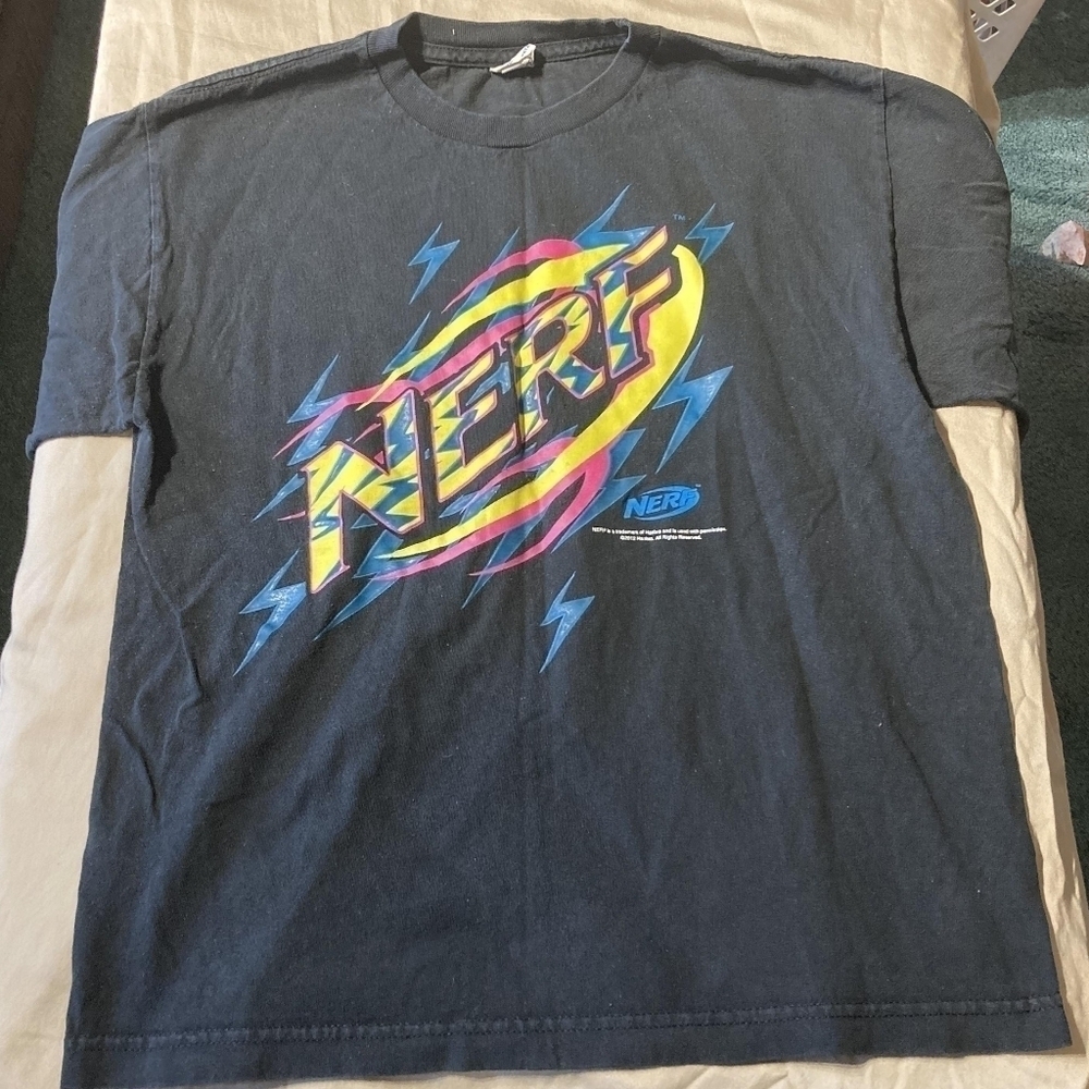 Nerf Graphic 2012 Alstyle Tag Tee T-Shirt Youth XL Black Lightening Bolts EUC